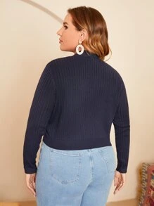 SHEIN Unity Plus Cable Knit Cardigan & Crop Cami Knit Top - Navy Blue - View 2