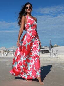 SHEIN Unity Floral Print One Shoulder Dress - Multicolor - View 1