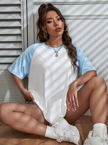 SHEIN Unity Camiseta de manga raglán con estampado de color combinado - Blanco - Ver 1