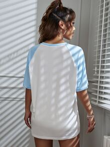 SHEIN Unity Camiseta de manga raglán con estampado de color combinado - Blanco - Ver 2