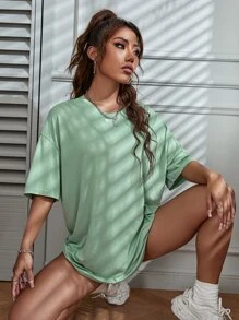 SHEIN MOOSTA Floral & Slogan Graphic Drop Shoulder Tee GOOD VIBES CHOOSE HAPPY TRUST YOURSELF LOVE ALWAYS 1997 - Mint Green - View 5