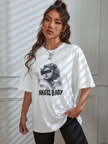 SHEIN Unity Letter & Figure Graphic Drop Shoulder Tee - White - View 4