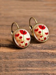 1入組花卉圖案圓形耳環銅首飾類 - 彩色 - 查看 1