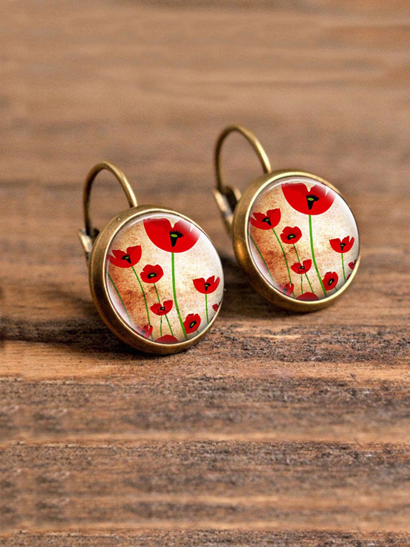 1入組花卉圖案圓形耳環銅首飾類 - 彩色 - 查看 1