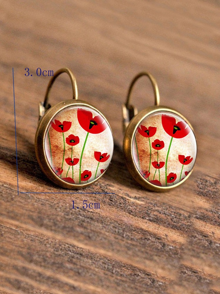 1入組花卉圖案圓形耳環銅首飾類 - 彩色 - 查看 3