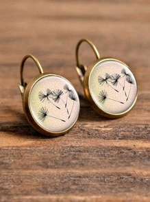 1pc Dandelion Pattern Round Earrings Copper Jewelry - Multicolor - View 1