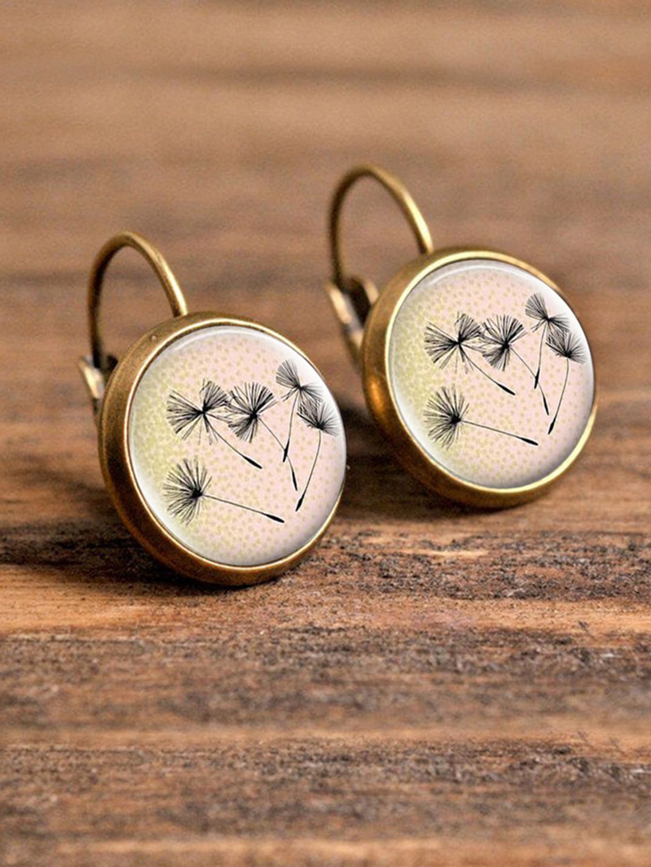 1pc Dandelion Pattern Round Earrings Copper Jewelry - Multicolor - View 1