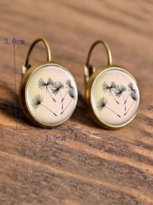 1pc Dandelion Pattern Round Earrings Copper Jewelry - Multicolor - View 3
