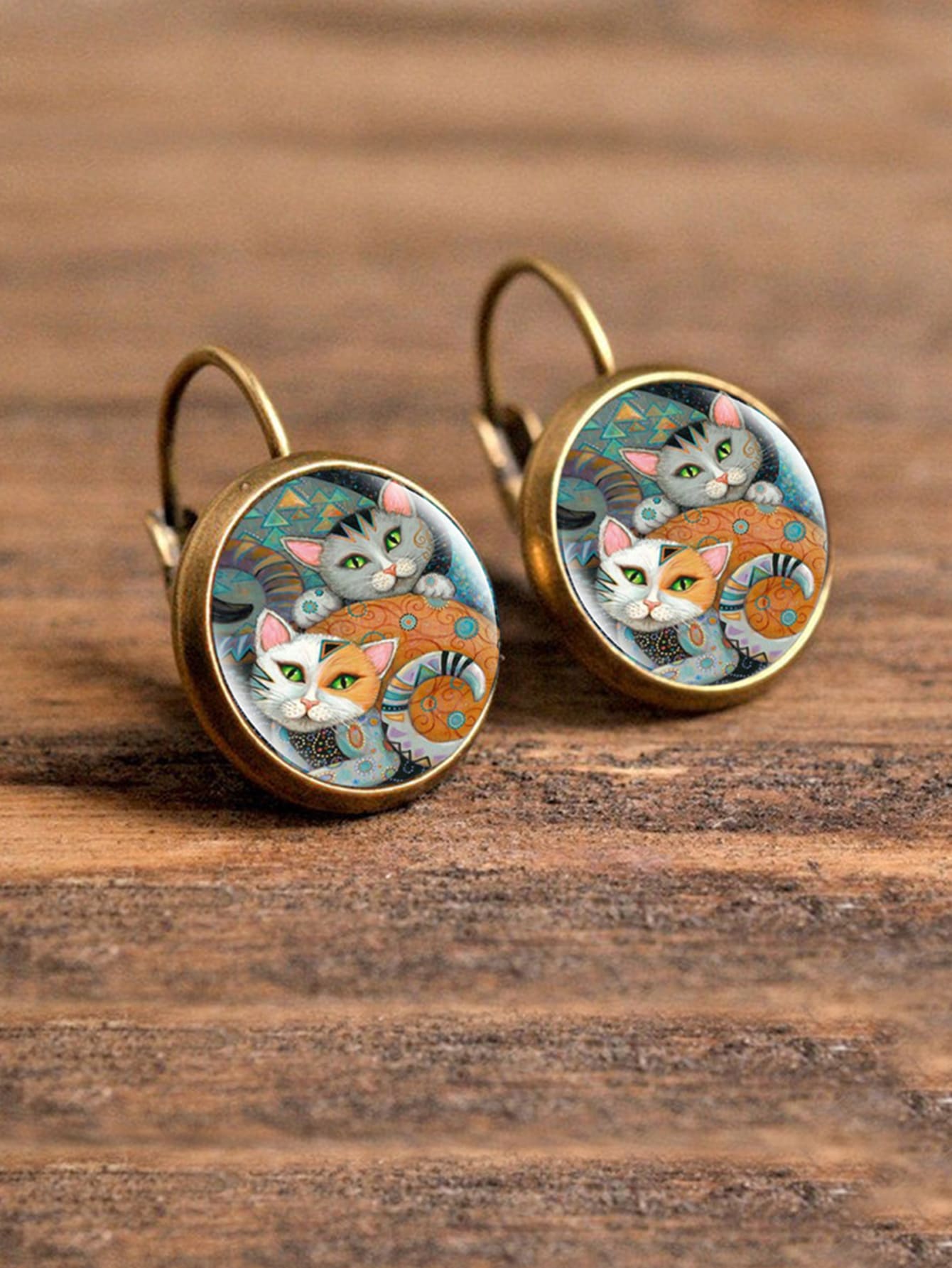 1入組貓樣式圓形耳環銅首飾類 - 彩色 - 查看 1
