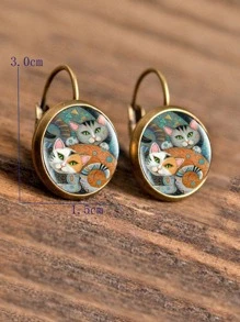 1入組貓樣式圓形耳環銅首飾類 - 彩色 - 查看 3