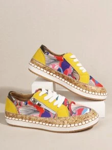 Zapatos Deportivos Clásicos Suaves Y Cómodos Para Mujer, Con Cordones Y Cremallera Lateral, Fácilmente Combinables Con Cualquier Equipo - Amarillo - Ver 2