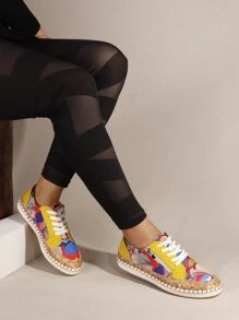 Zapatos Deportivos Clásicos Suaves Y Cómodos Para Mujer, Con Cordones Y Cremallera Lateral, Fácilmente Combinables Con Cualquier Equipo - Amarillo - Ver 4