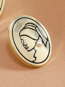 1對合金製成,金色調,優雅女人肖像吊墜＆假珍珠簡約耳釘,日常配件 - 彩色 - 查看 4