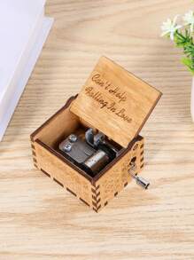 1pc Embossed Letter Wooden Music Box, Vintage Manual Music Box For Gift Birthday