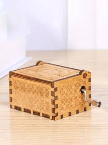 1pc Embossed Letter Wooden Music Box, Vintage Manual Music Box For Gift Birthday