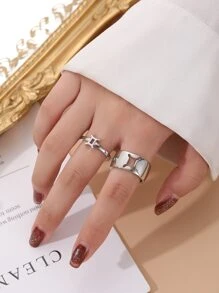 2 piezas Anillo Géminis símbolo con diseño - Plateado - Ver 1