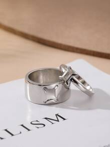 2 piezas Anillo Géminis símbolo con diseño - Plateado - Ver 2