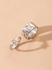 2 piezas Anillo Géminis símbolo con diseño - Plateado - Ver 4