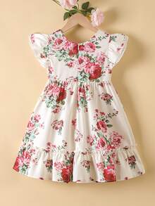 SHEIN Toddler Girls Floral Print Ruffle Hem Dress