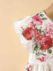 SHEIN Toddler Girls Floral Print Ruffle Hem Dress