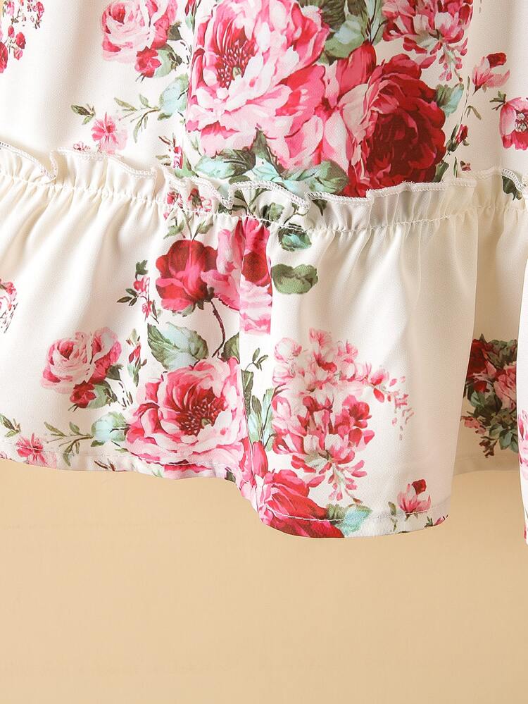 SHEIN Toddler Girls Floral Print Ruffle Hem Dress - White - View 4