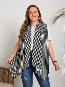 SHEIN Asymmetrisk Hundtandsmönster Enkel Plus Size Kappa - Svart och Vitt - Visa 1