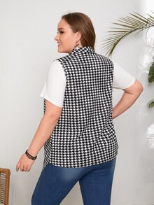 SHEIN Asymmetrisk Hundtandsmönster Enkel Plus Size Kappa - Svart och Vitt - Visa 2