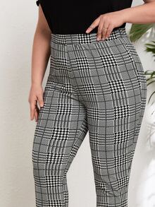 SHEIN Pantalones ajustados con estampado de pata de gallo - Blanco y Negro - Ver 3