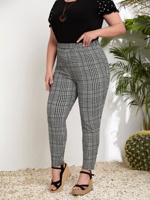 SHEIN Pantalones ajustados con estampado de pata de gallo - Blanco y Negro - Ver 5
