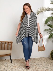 SHEIN Asymmetrisk Hundtandsmönster Enkel Plus Size Kappa - Svart och Vitt - Visa 5