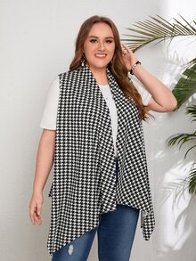 SHEIN Asymmetrisk Hundtandsmönster Enkel Plus Size Kappa - Svart och Vitt - Visa 6