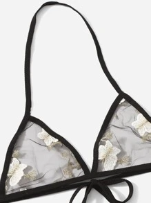 Butterfly Embroidery Mesh Lingerie Set - Black - View 3