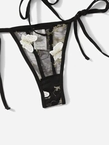 Butterfly Embroidery Mesh Lingerie Set - Black - View 5