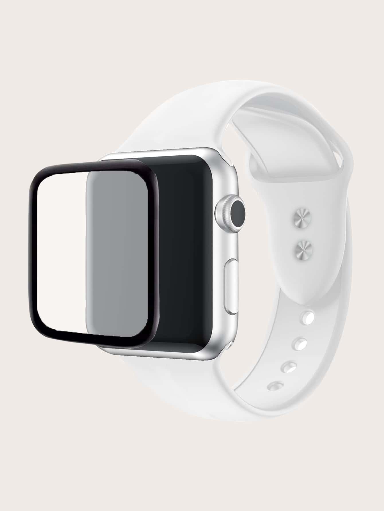 1 pieza Correa de reloj de silicona compatible con Apple Watch & 1 pieza Película protectora de pantalla - Blanco - Ver 1