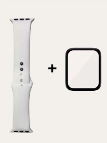 1 pieza Correa de reloj de silicona compatible con Apple Watch & 1 pieza Película protectora de pantalla - Blanco - Ver 3