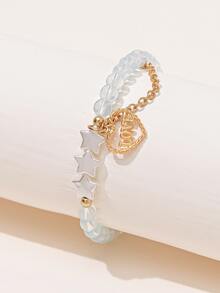 Pulsera con cuenta letra y estrella con diseño cristal - Blanco - Ver 1