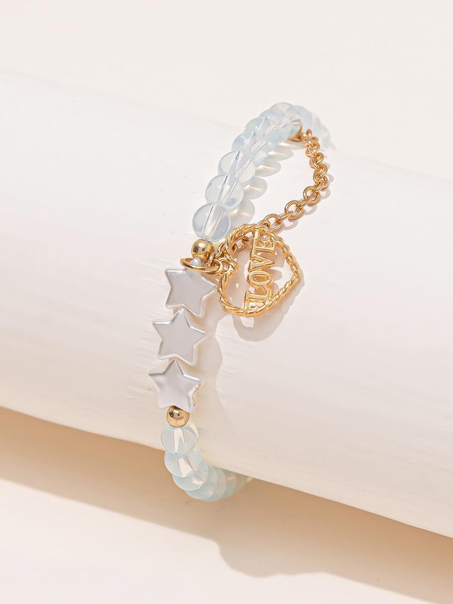 Pulsera con cuenta letra y estrella con diseño cristal - Blanco - Ver 1