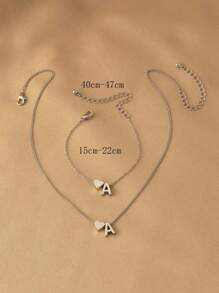 Heart & Letter Charm Necklace & Bracelet - Silver - View 4