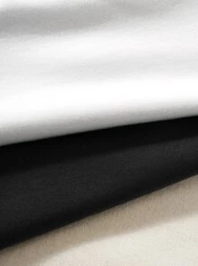 SHEIN Unity Bộ đồ hai mảnh nữ Dây kéo Lá thư Giải trí - Đen và trắng - Xem 4