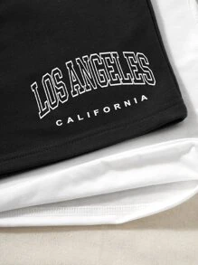 SHEIN Unity Bộ đồ hai mảnh nữ Dây kéo Lá thư Giải trí - Đen và trắng - Xem 6