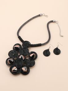 EMERY ROSE 3pcs Round Decor Jewelry Set - Black - View 2