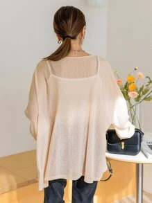 DAZY Batwing Sleeve Open Front Coat - Apricot - View 2
