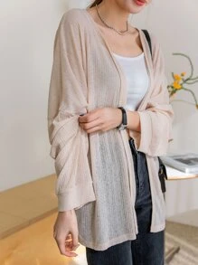 DAZY Batwing Sleeve Open Front Coat - Apricot - View 5
