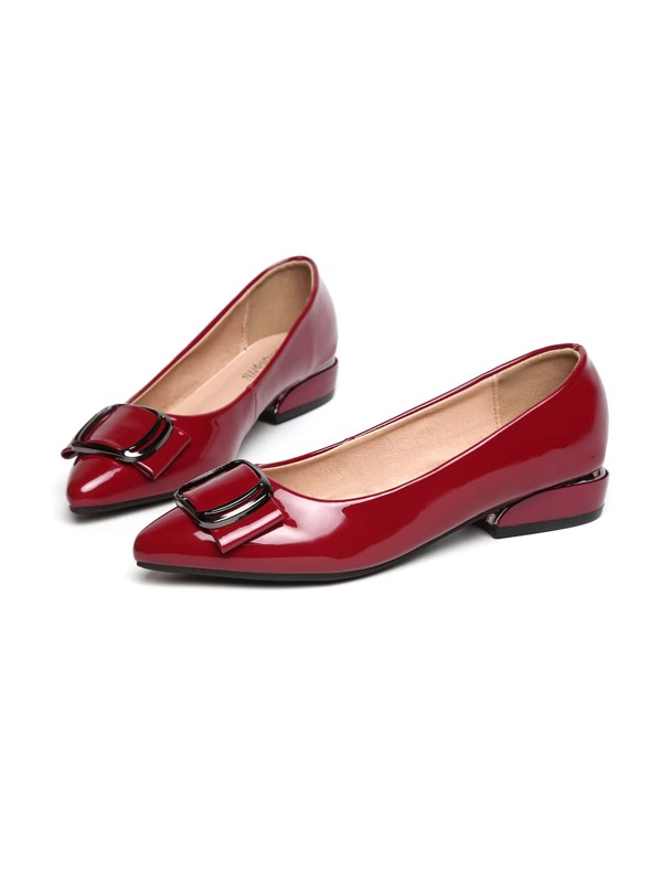 Metal Decor Point Toe Flats, Red Fashionable Solid Color Metal Decor