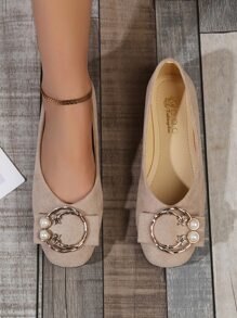 Giày bệt Nữ Ngọc trai màu trơn Đúng mốt - Màu be - Xem 1