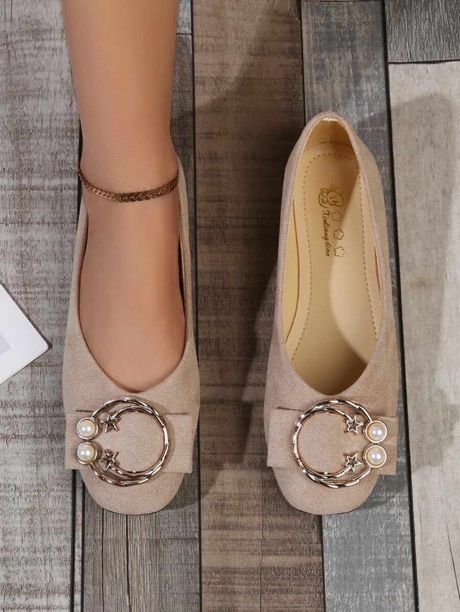 Giày bệt Nữ Ngọc trai màu trơn Đúng mốt - Màu be - Xem 1