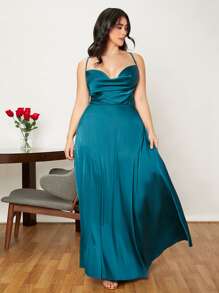 SHEIN Belle Plus Draped Lace Up Backless Satin Formal Bridesmaid Dress