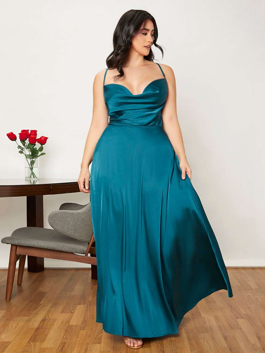 SHEIN Belle Plus Draped Lace Up Backless Satin Formal Bridesmaid Dress