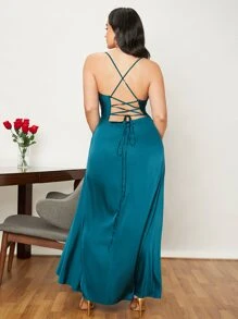 SHEIN Belle Plus Draped Lace Up Backless Satin Formal Bridesmaid Dress