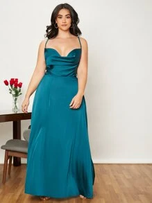 SHEIN Belle Plus Draped Lace Up Backless Satin Formal Bridesmaid Dress